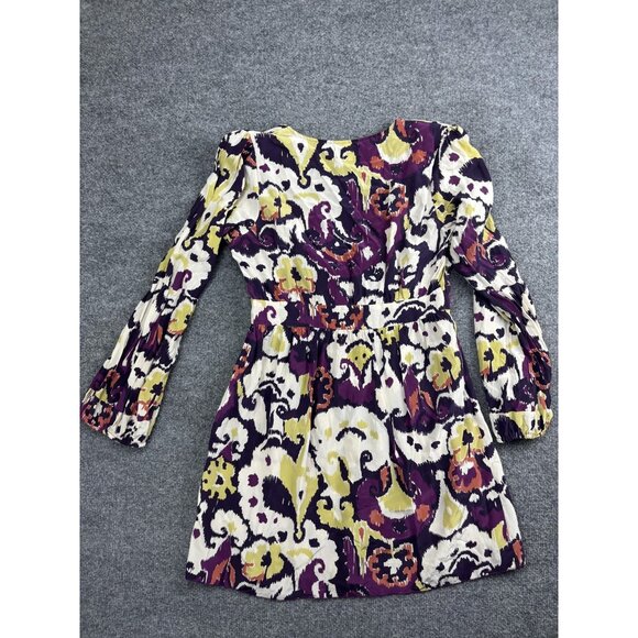 Haven Dress Womens Large Purple Cream Ikat Print Long Sleeve V-Neck Wrap Boho - Picture 8 of 8